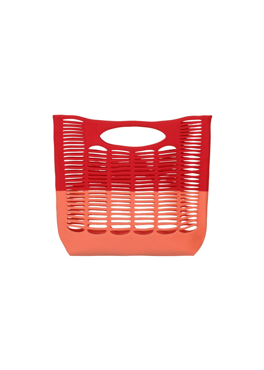 A product shot of the GOOD GOODS ISSEY MIYAKE MOKKO BI COLOR bag in red x coral pink.