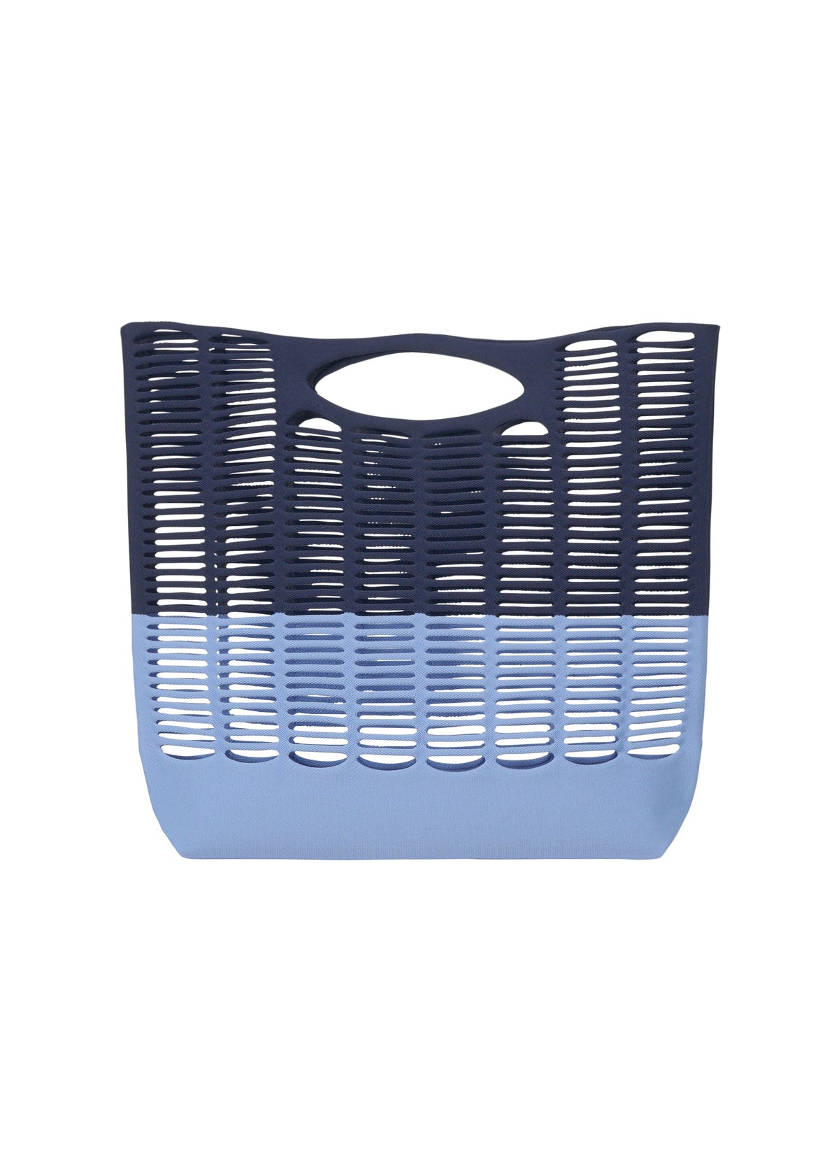 A product shot of the GOOD GOODS ISSEY MIYAKE MOKKO BI COLOR bag in navy x steel blue.