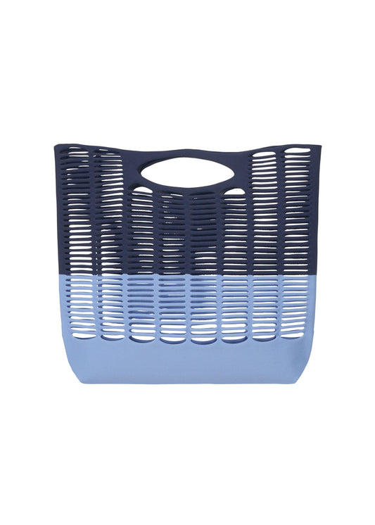 A product shot of the GOOD GOODS ISSEY MIYAKE MOKKO BI COLOR bag in navy x steel blue.