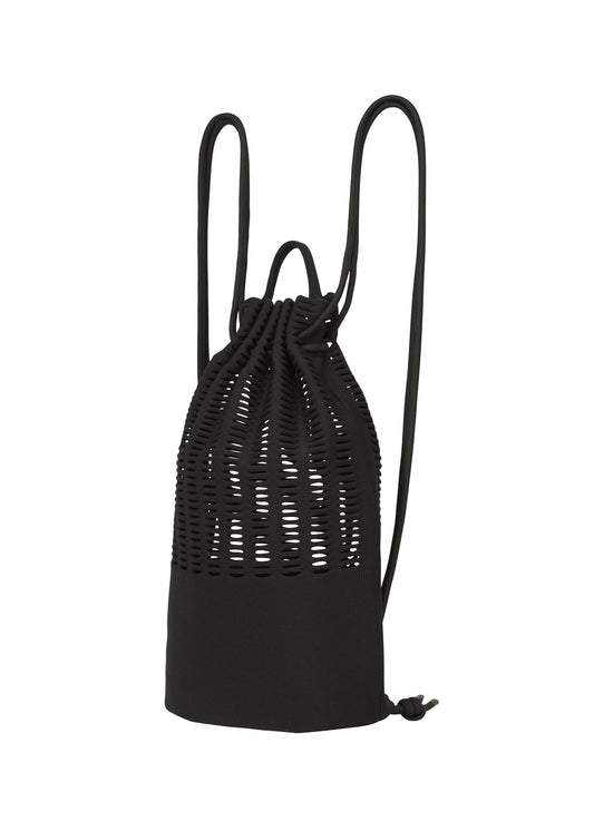 A product shot of the GOOD GOODS ISSEY MIYAKE MOKKO KNAPSACK bag in black.