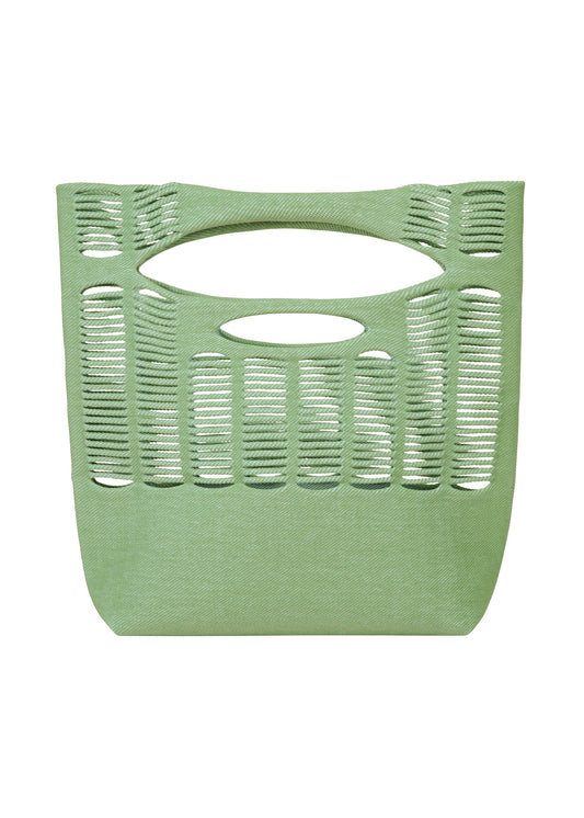 A product shot of the GOOD GOODS ISSEY MIYAKE MOKKO TWILL bag in celadon green x powder blue (63).