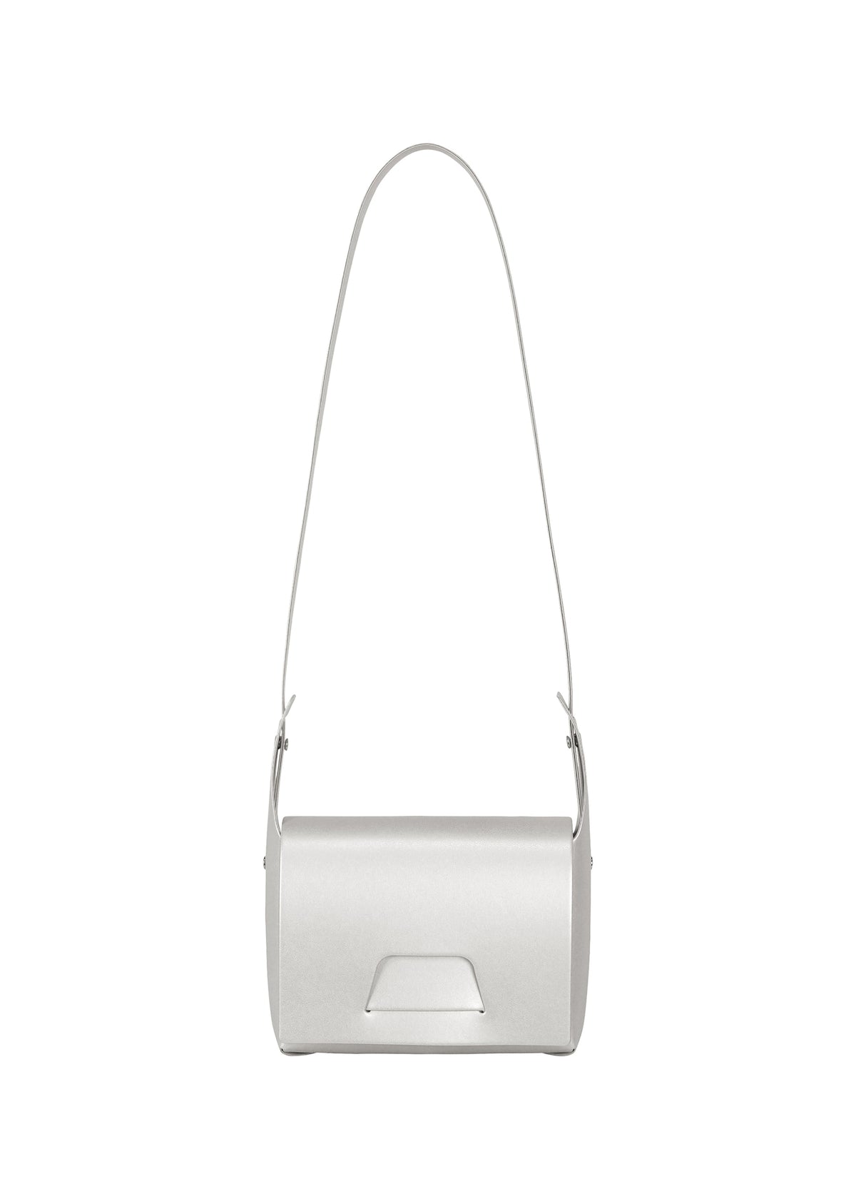 A product shot of the GOOD GOODS ISSEY MIYAKE BOX handbag in silver.