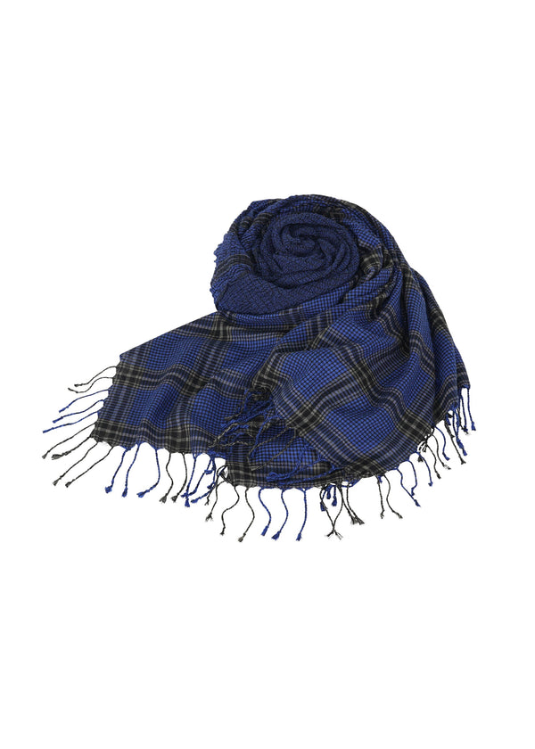 A product shot of the HAAT CRAPE TARTAN STOLE stole in blue (72).