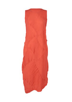 A product shot of the HAAT  KYO CHIJIMI SQUARE SPIRAL dress in coral (23)