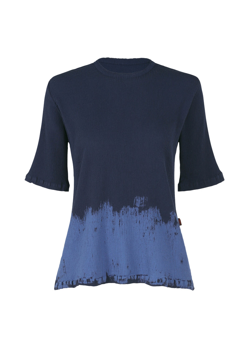 A product shot of the HAAT  KYO CHIJIMI BRUSH PRINT top in blue (72)