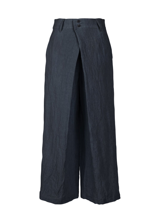 A product shot of the HAAT GLOSSY LINEN trousers in navy (75).