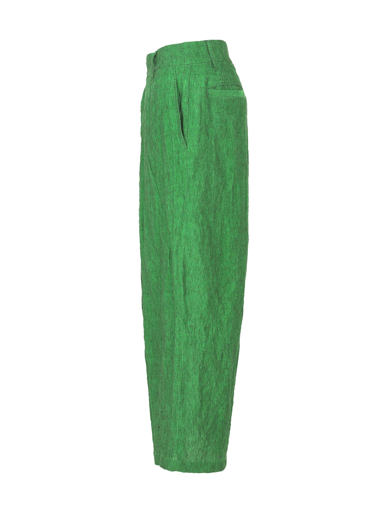 A detail shot of the HAAT GLOSSY LINEN trousers.