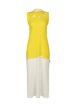 A product shot of the HAAT KYO CHIJIMI OVER PRINT dress in yellow (52).