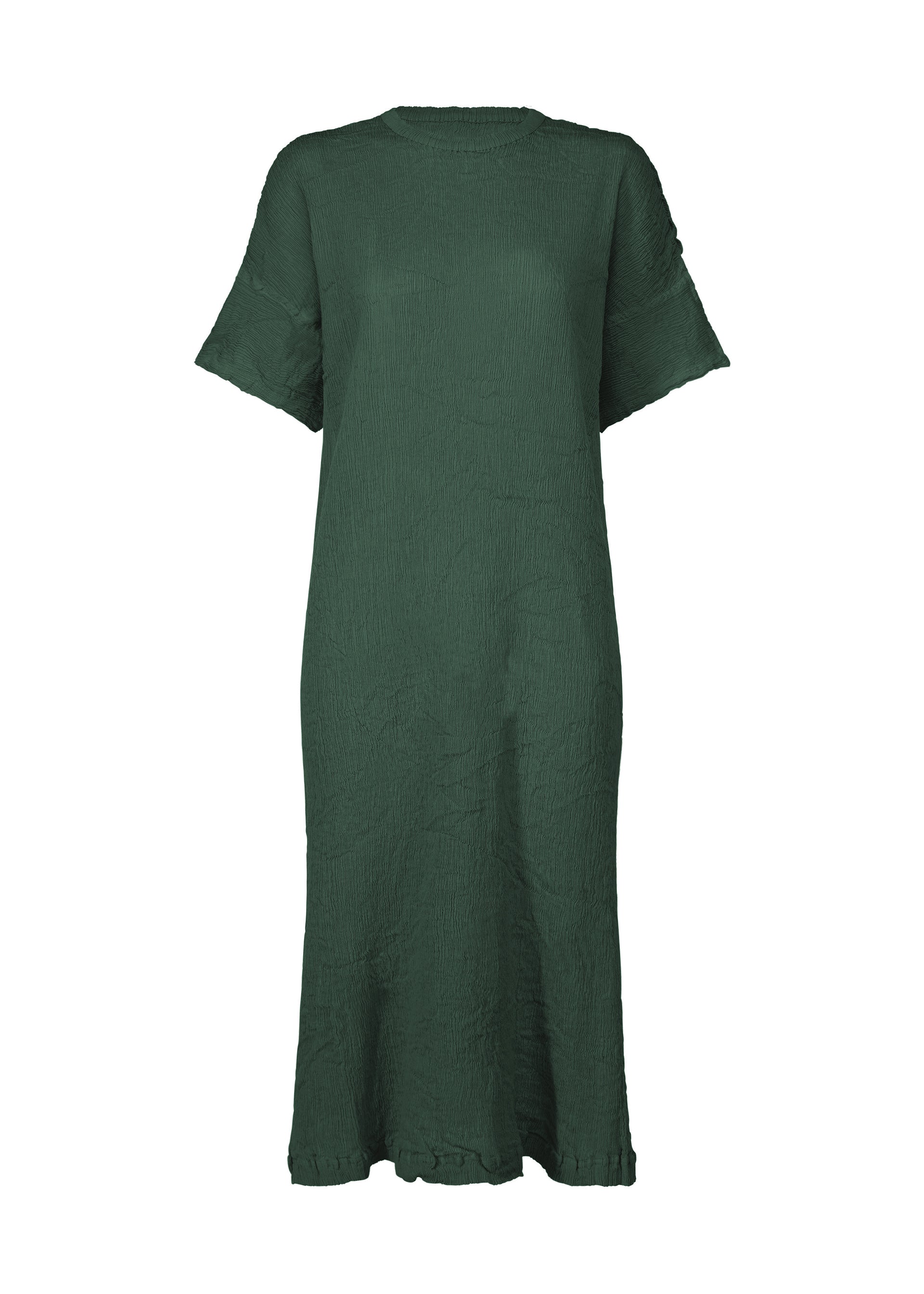 A product shot of the HAAT KYO CHIJIMI JANUARY dress in dark green (64).