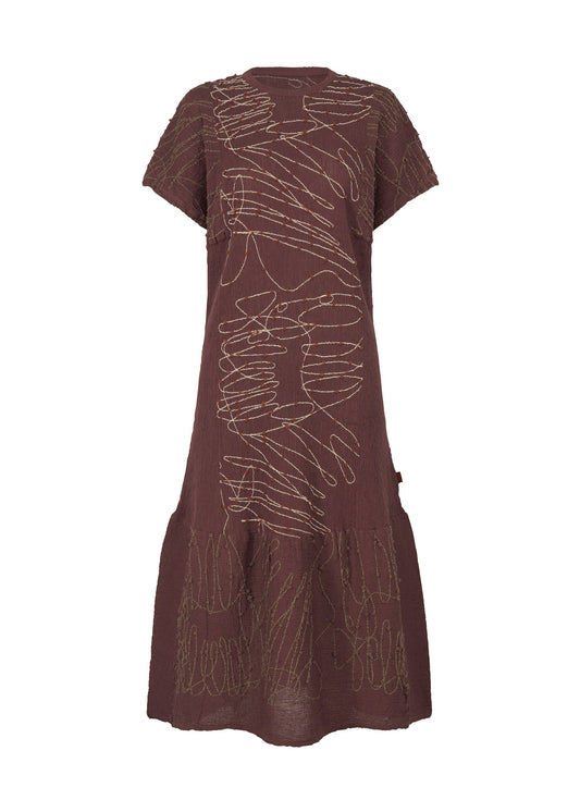 A product shot of the HAAT KYO CHIJIMI HOTARU dress in bordeaux (84).