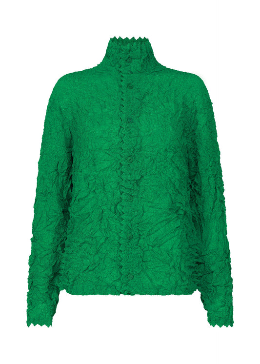 A product shot of the HAAT KUMO SHIBORI SUCKER shirt in green (62).