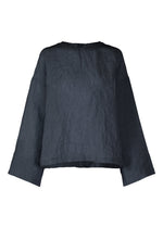 A product shot of the HAAT GLOSSY LINEN shirt in navy (75).