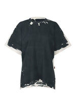 A product shot of the HAAT KYO CHIJIMI OVER PRINT shirt in charcoal (14).