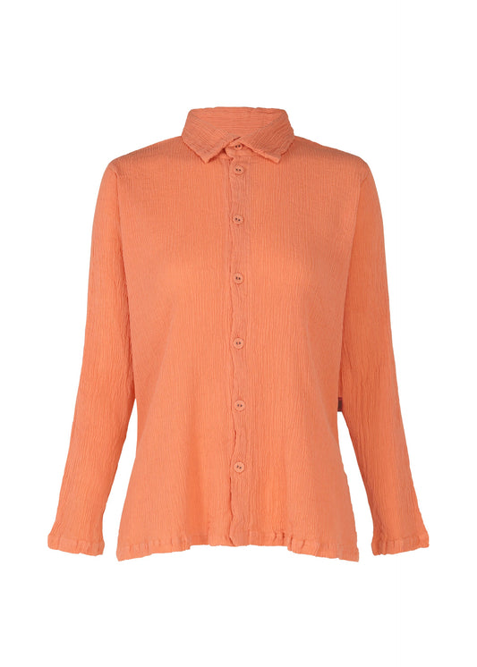 A product shot of the HAAT KYO CHIJIMI MAY shirt in coral (23).