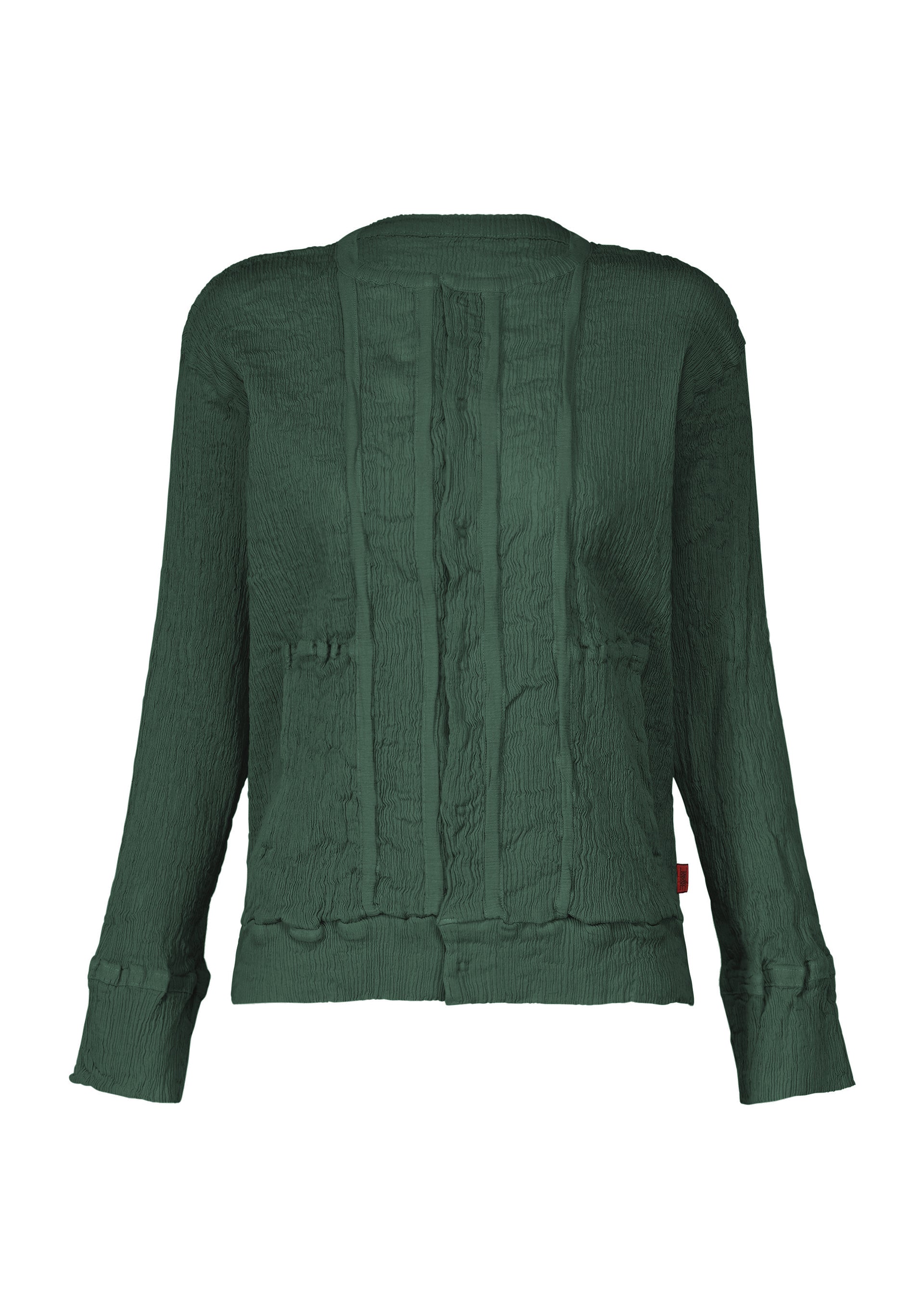 A product shot of the HAAT KYO CHIJIMI JANUARY cardigan in dark green (64).