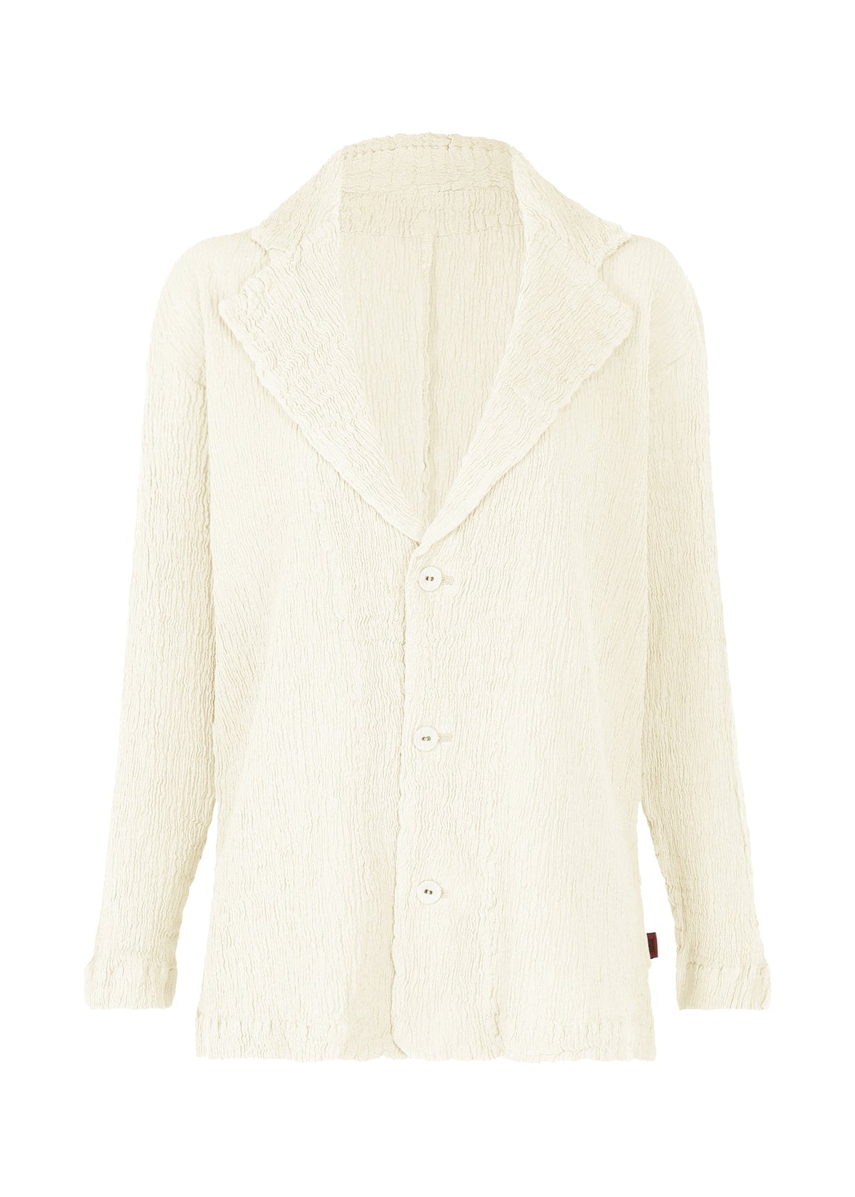 A product shot of the HAAT KYO CHIJIMI 2WAY cardigan in white (01).