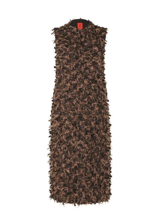 A product shot of the HAAT RIBBON TWEED clothing in dark brown (45).