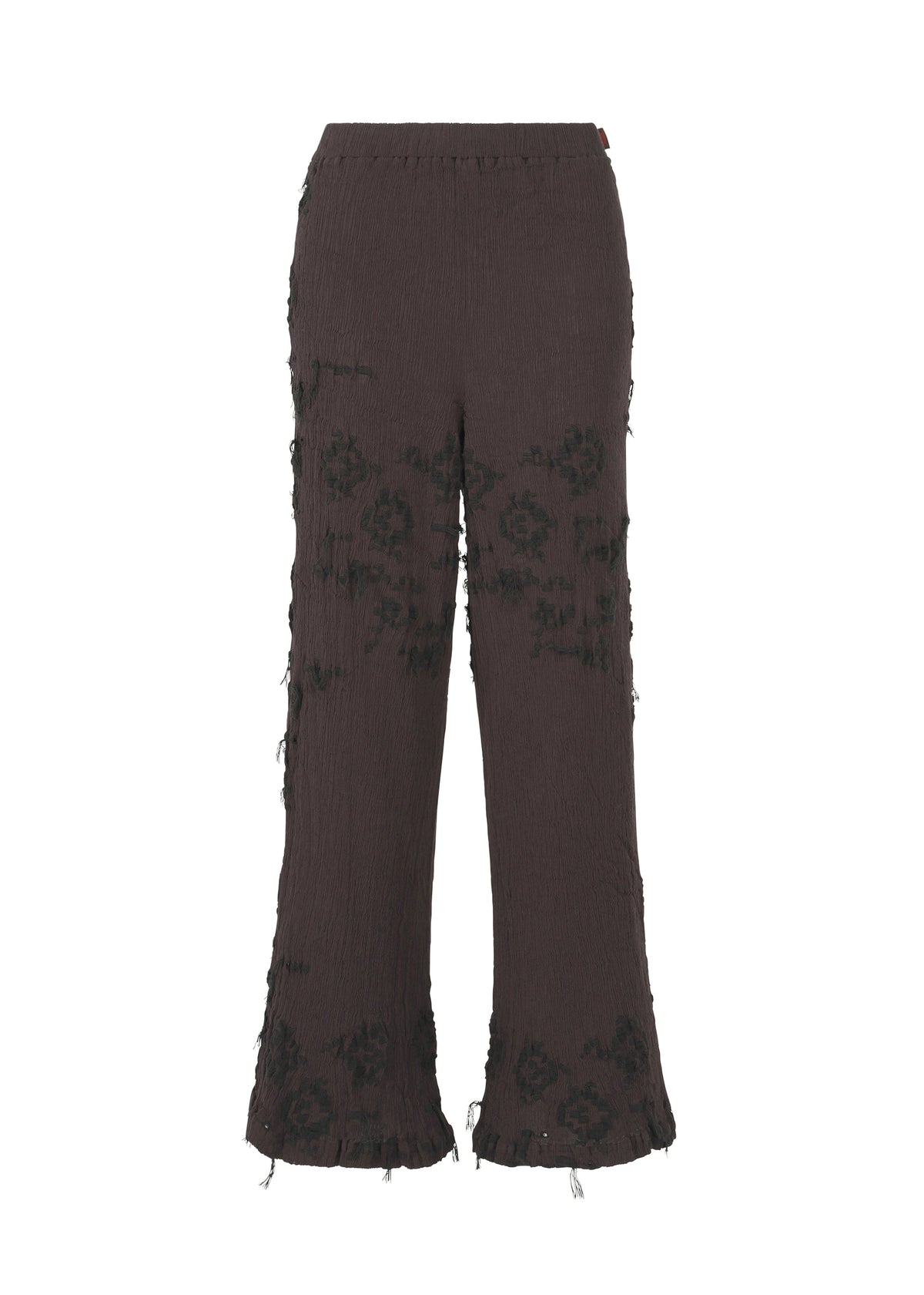 A product shot of the HAAT KYO CHIJIMI CUT LOOP trousers in dark brown (45).