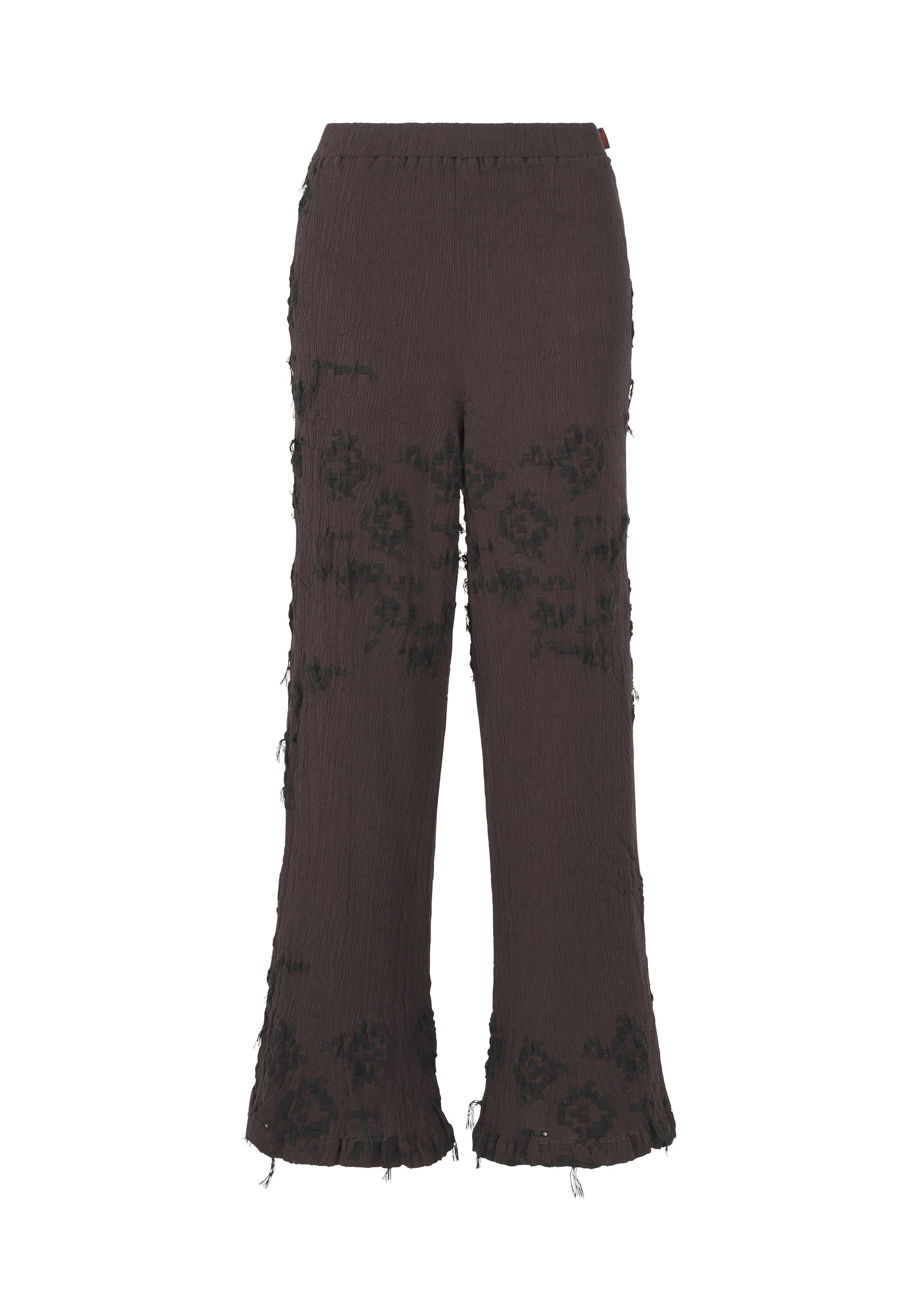 A product shot of the HAAT KYO CHIJIMI CUT LOOP trousers in dark brown (45).