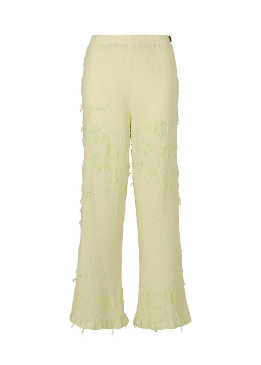 A product shot of the HAAT KYO CHIJIMI CUT LOOP trousers in pale yellow (50).