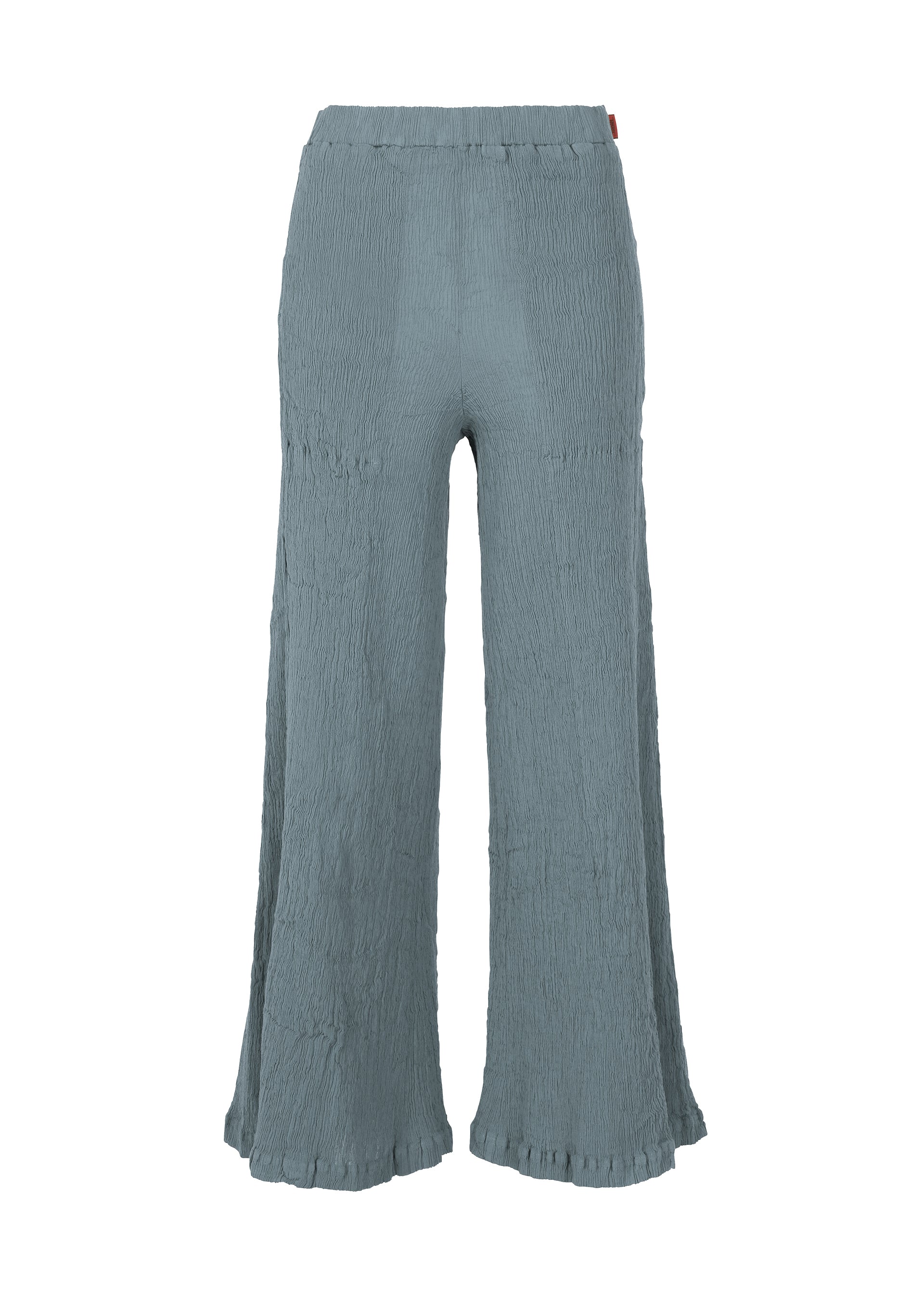 A product shot of the HAAT KYO CHIJIMI SEPTEMBER trousers in blue grey (13).