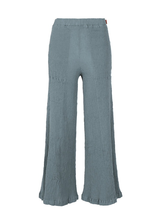 A product shot of the HAAT KYO CHIJIMI SEPTEMBER trousers in blue grey (13).