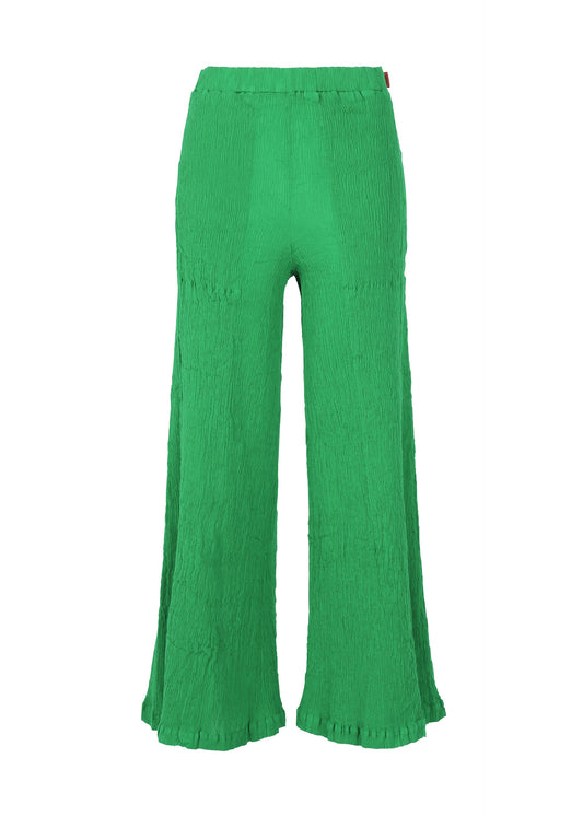 A product shot of the HAAT KYO CHIJIMI SEPTEMBER trousers in green (62).
