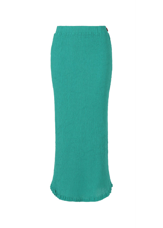 A product shot of the HAAT KYO CHIJIMI AUGUST skirt in green (62).
