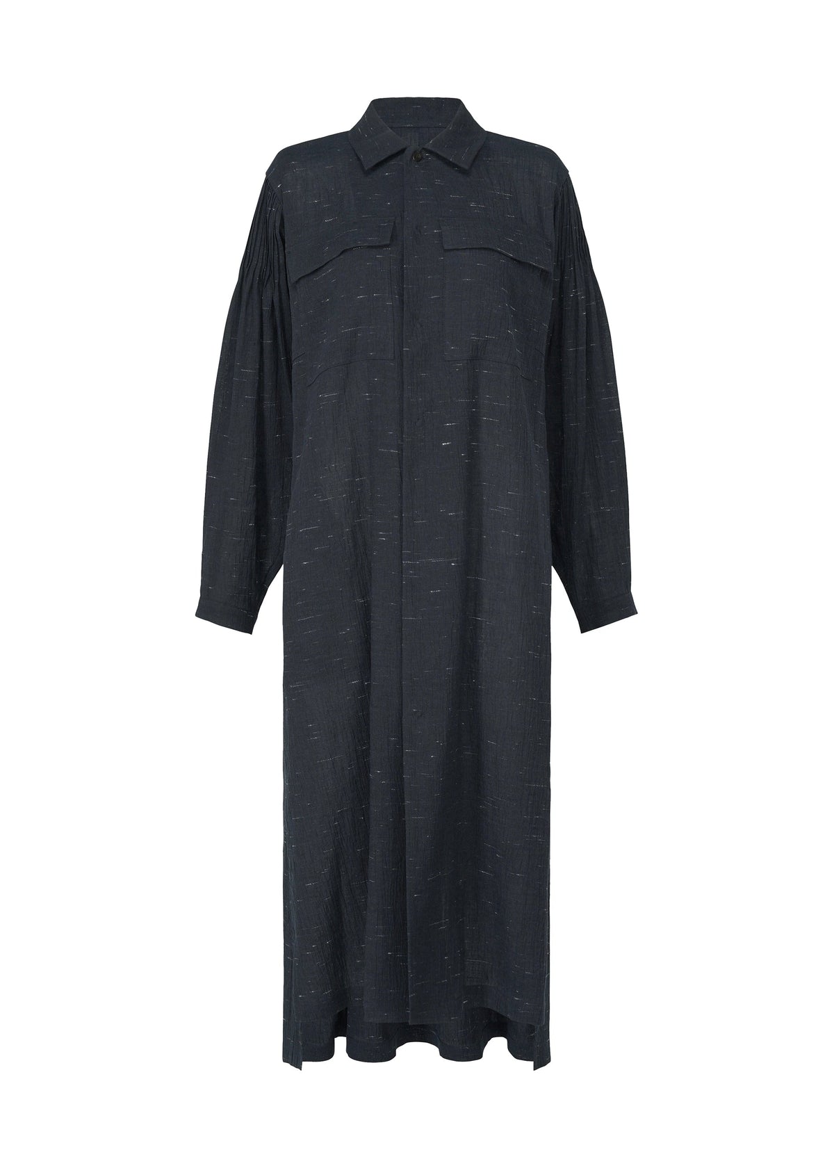A product shot of the HAAT PINTUCKING dress in charcoal (14).