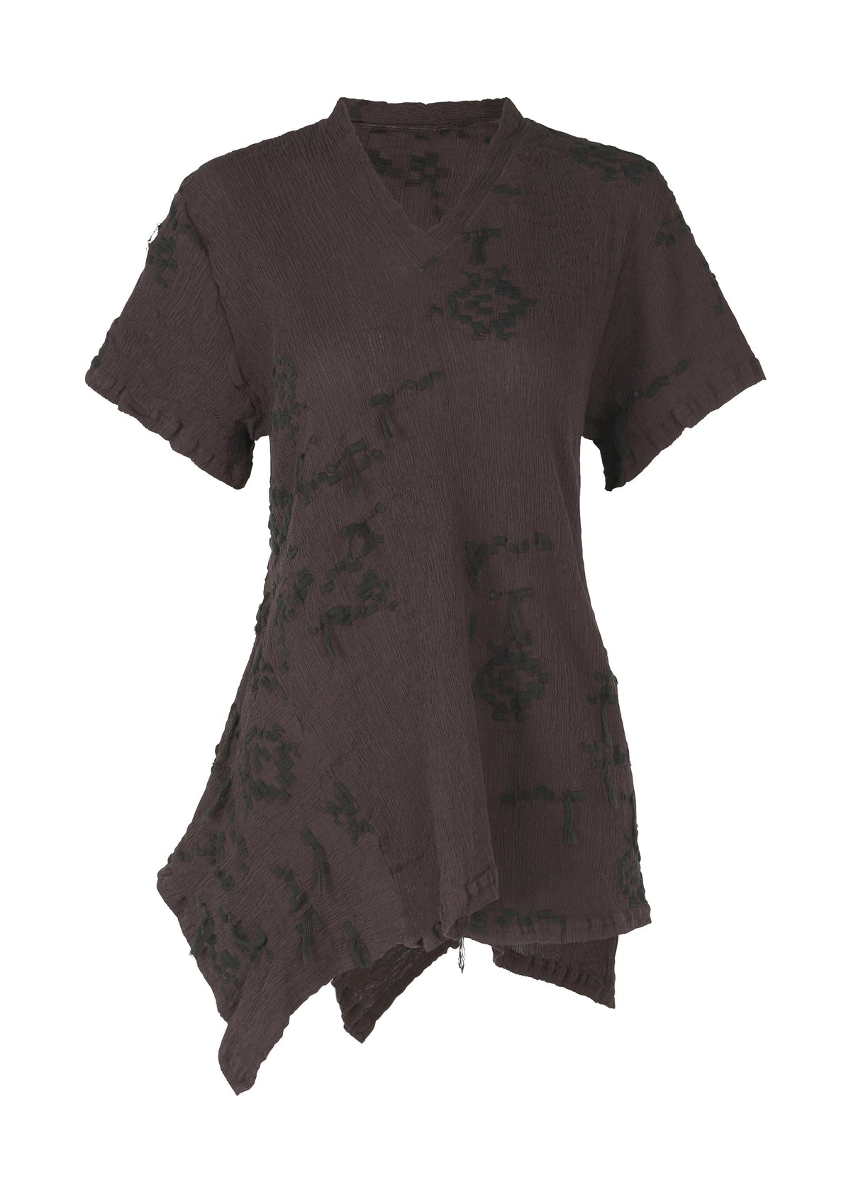 A product shot of the HAAT KYO CHIJIMI CUT LOOP shirt in dark brown (45).