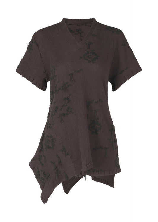 A product shot of the HAAT KYO CHIJIMI CUT LOOP shirt in dark brown (45).