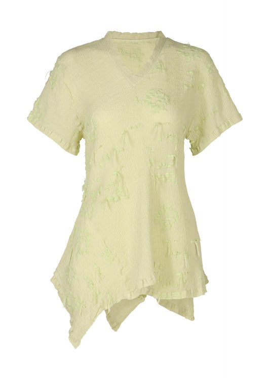 A product shot of the HAAT KYO CHIJIMI CUT LOOP shirt in pale yellow (50).