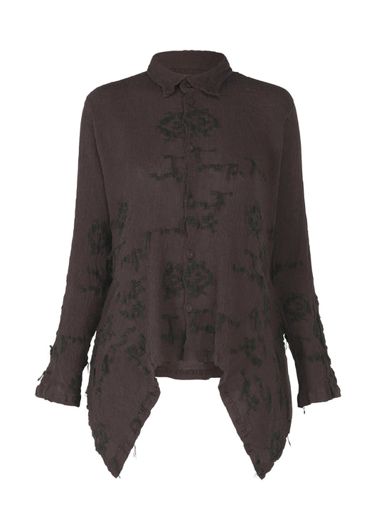 A product shot of the HAAT KYO CHIJIMI CUT LOOP shirt in dark brown (45).