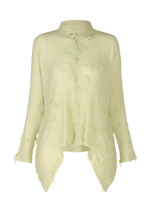 A product shot of the HAAT KYO CHIJIMI CUT LOOP shirt in pale yellow (50).