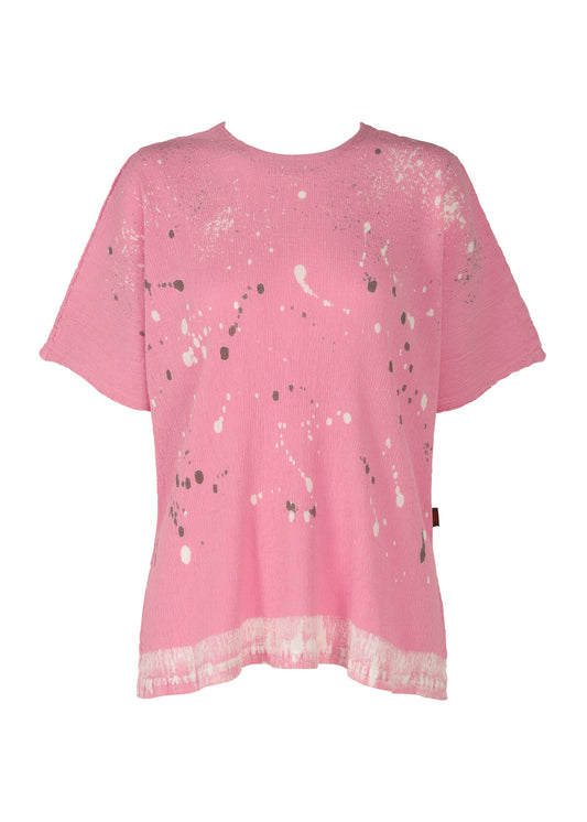 A product shot of the HAAT KYO CHIJIMI FRIKAKE shirt in pink.
