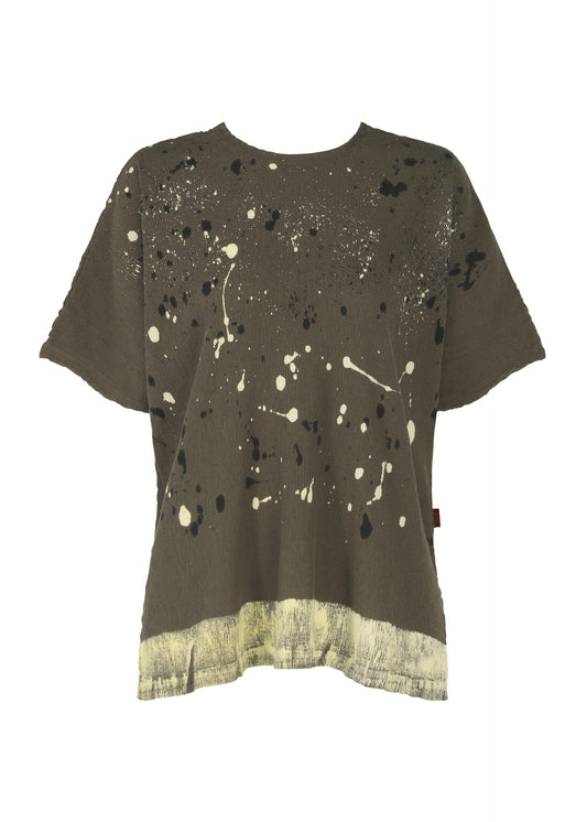 A product shot of the HAAT KYO CHIJIMI FRIKAKE shirt in khaki.