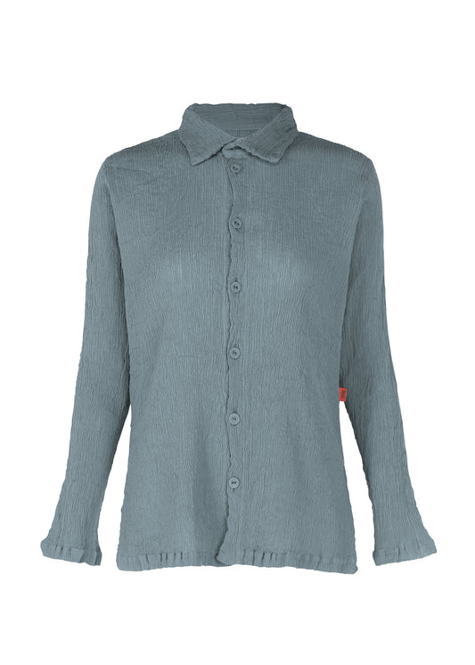 A product shot of the HAAT KYO CHIJIMI SEPTEMBER shirt in blue grey (13).