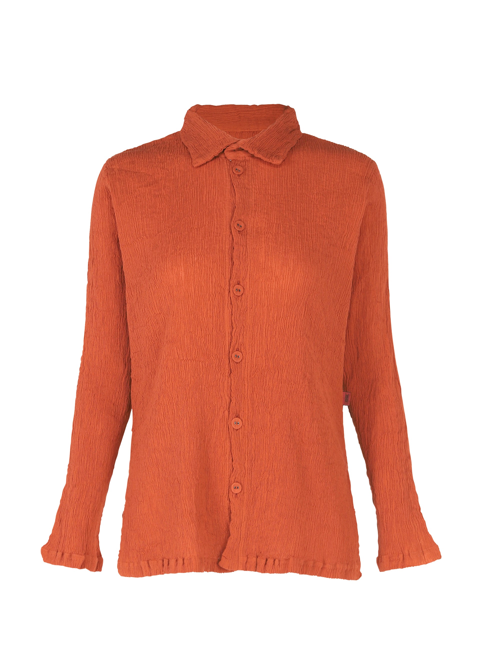 A product shot of the HAAT KYO CHIJIMI SEPTEMBER shirt in reddish brown (43).