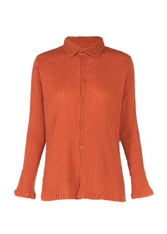 A product shot of the HAAT KYO CHIJIMI SEPTEMBER shirt in reddish brown (43).