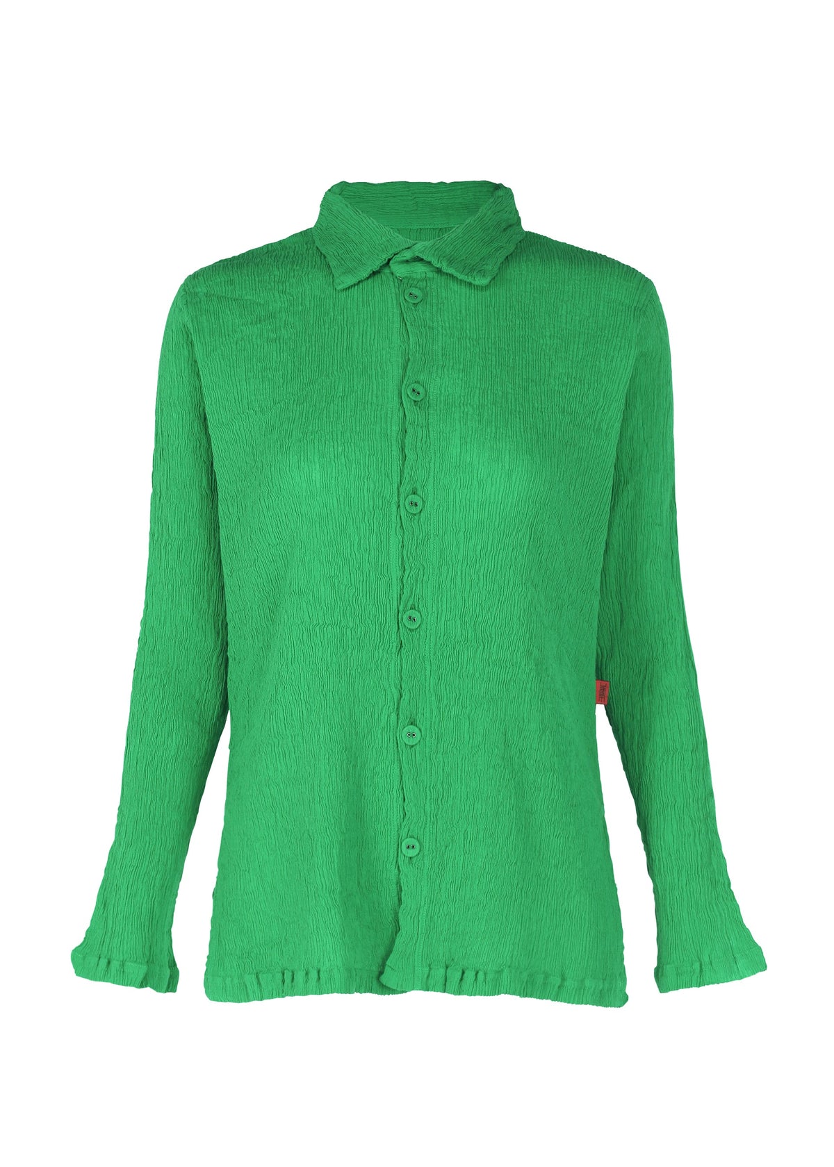 A product shot of the HAAT KYO CHIJIMI SEPTEMBER shirt in green (62).