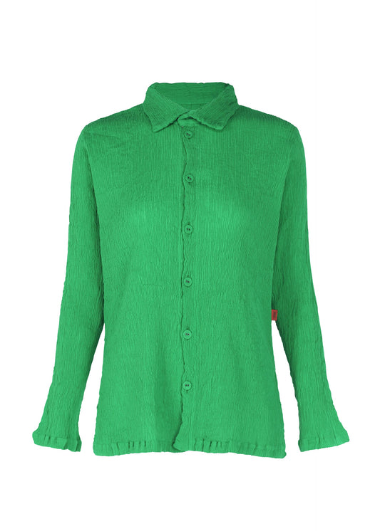 A product shot of the HAAT KYO CHIJIMI SEPTEMBER shirt in green (62).