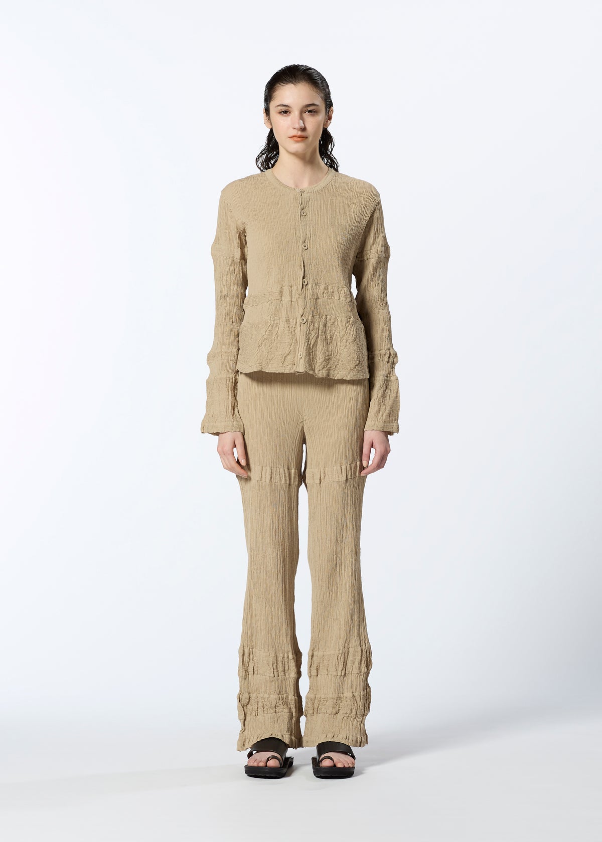 KYO CHIJIMI HORIZONTAL STRIPE Cardigan Khaki