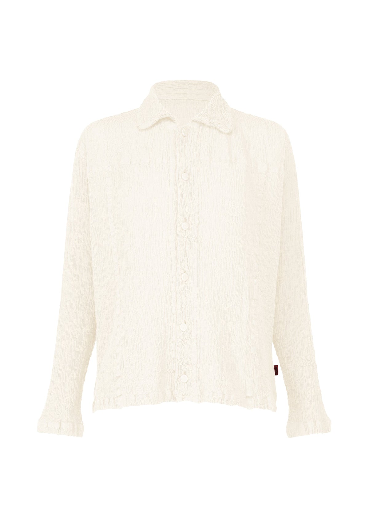A product shot of the HAAT KYO CHIJIMI 2WAY cardigan in white.