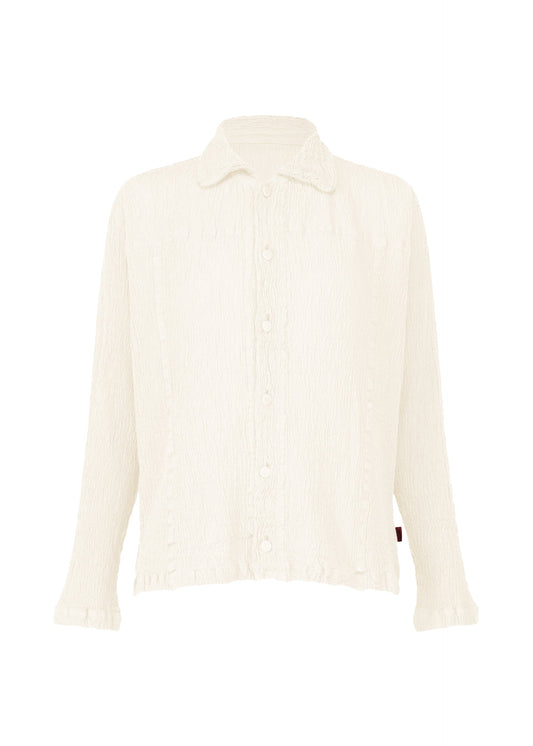 A product shot of the HAAT KYO CHIJIMI 2WAY cardigan in white.