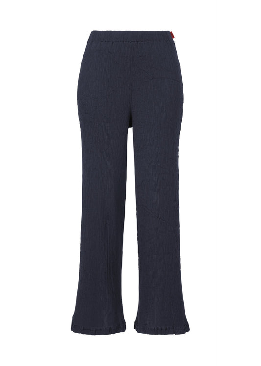 A product shot of the HAAT  KYO CHIJIMI BASIC trousers in navy (75)