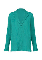 A product shot of the HAAT KYO CHIJIMI EMB jacket in peacock (63).