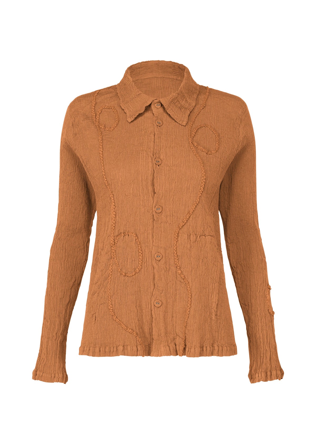 A product shot of the HAAT KYO CHIJIMI EMB jacket in camel (42).