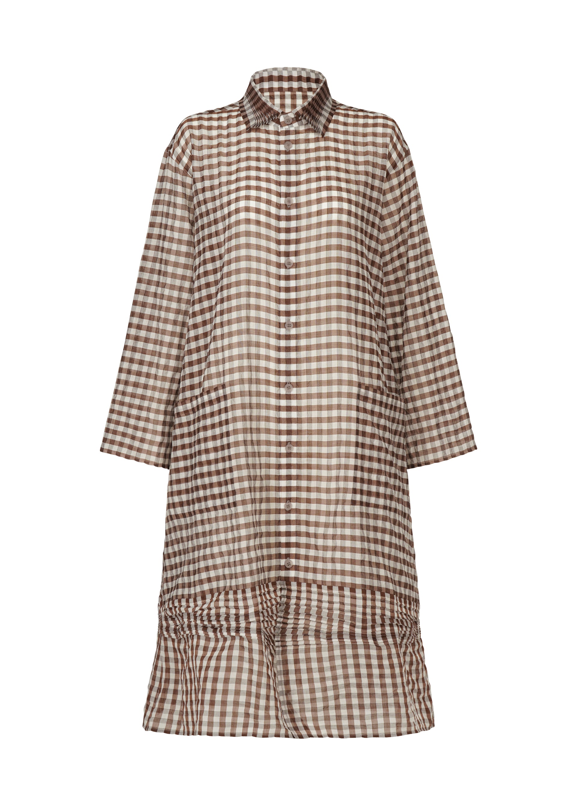 A product shot of the HAAT 2 SIDE PINTUCKING dress in brown (44).