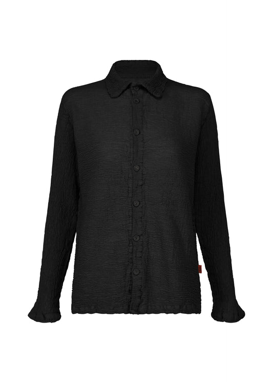 A product shot of the HAAT KYO CHIJIMI 2WAY JANUARY 1 shirt in black (15).