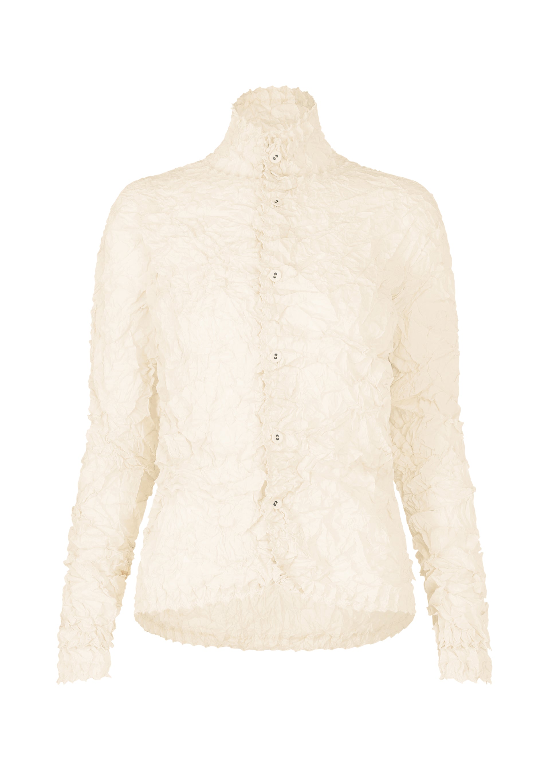 A product shot of the HAAT KUMO SHIBORI SHIRT cardigan in white (01).